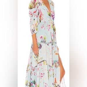 Hemant & Nandita Liv tropical floral tie front maxi dress in powder blue.